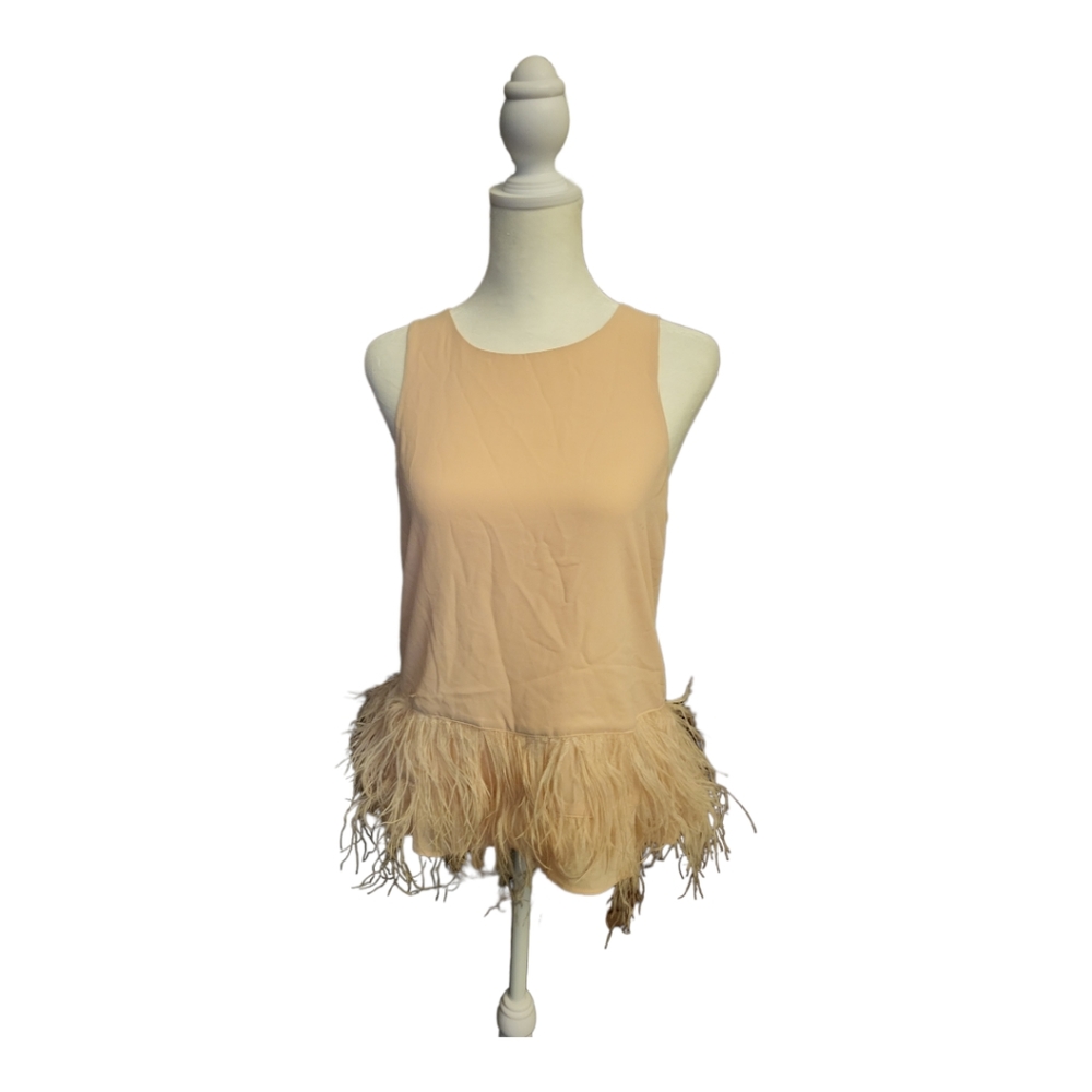 Blaque Label ostrich feather sleeveless pale pink blouse. Size S